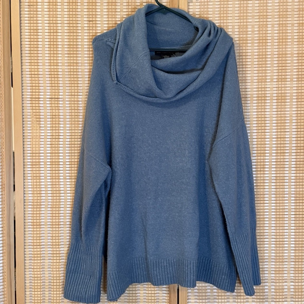 Joan Vass Womens XL Sweater Boat Neck Turtle Neck Blue Preppy Office Academic